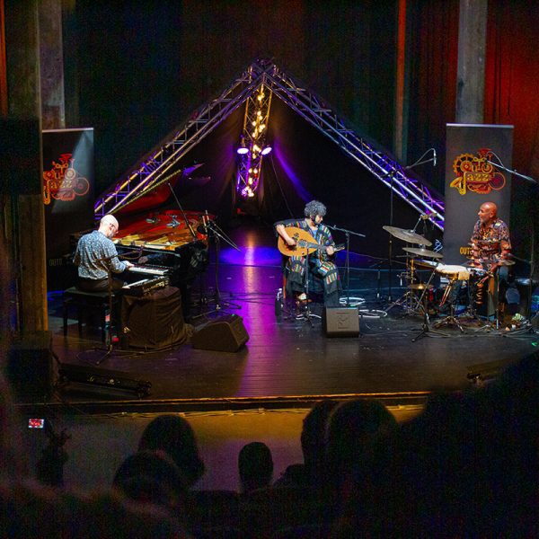 Wishamalii esiintyy Teatteri Kiisun lavalla, yleisö seuraa esitystä